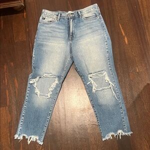 Women's Light Blue Distressed Cropped Jeans